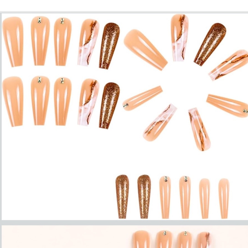 Glitter Marble Ballerina Press On Nails with Rhinestones - Picture 3 of 4